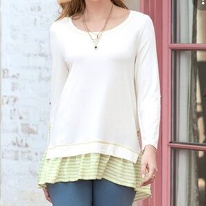 Matilda Jane ventriloquist long shirt tunic top yellow white stripe Sz small